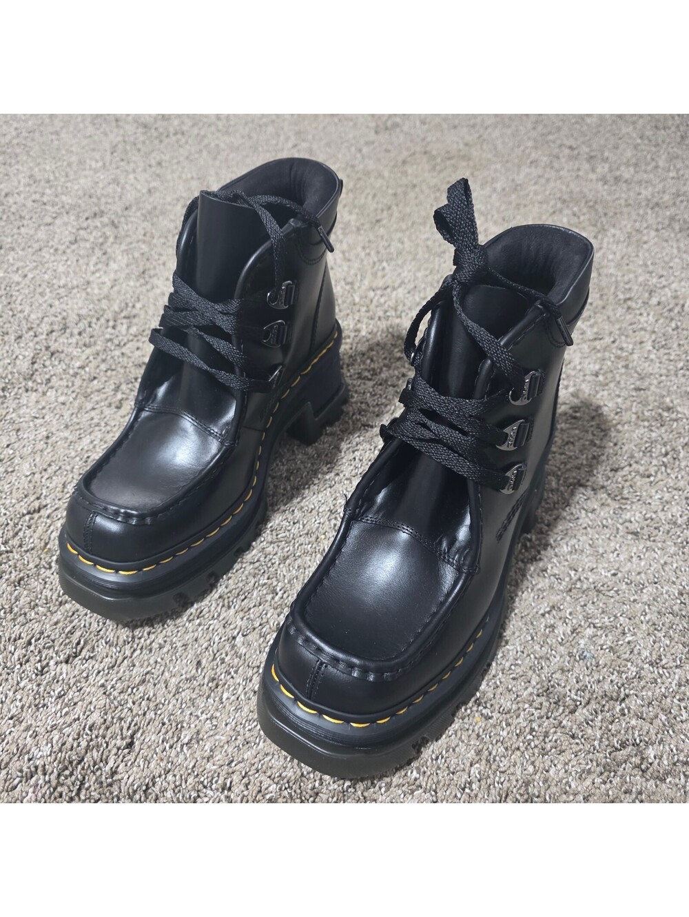 Dr. Martens Corran 3-Eye Black Atlas Leather Heeled Boots Women's US 9 31492001